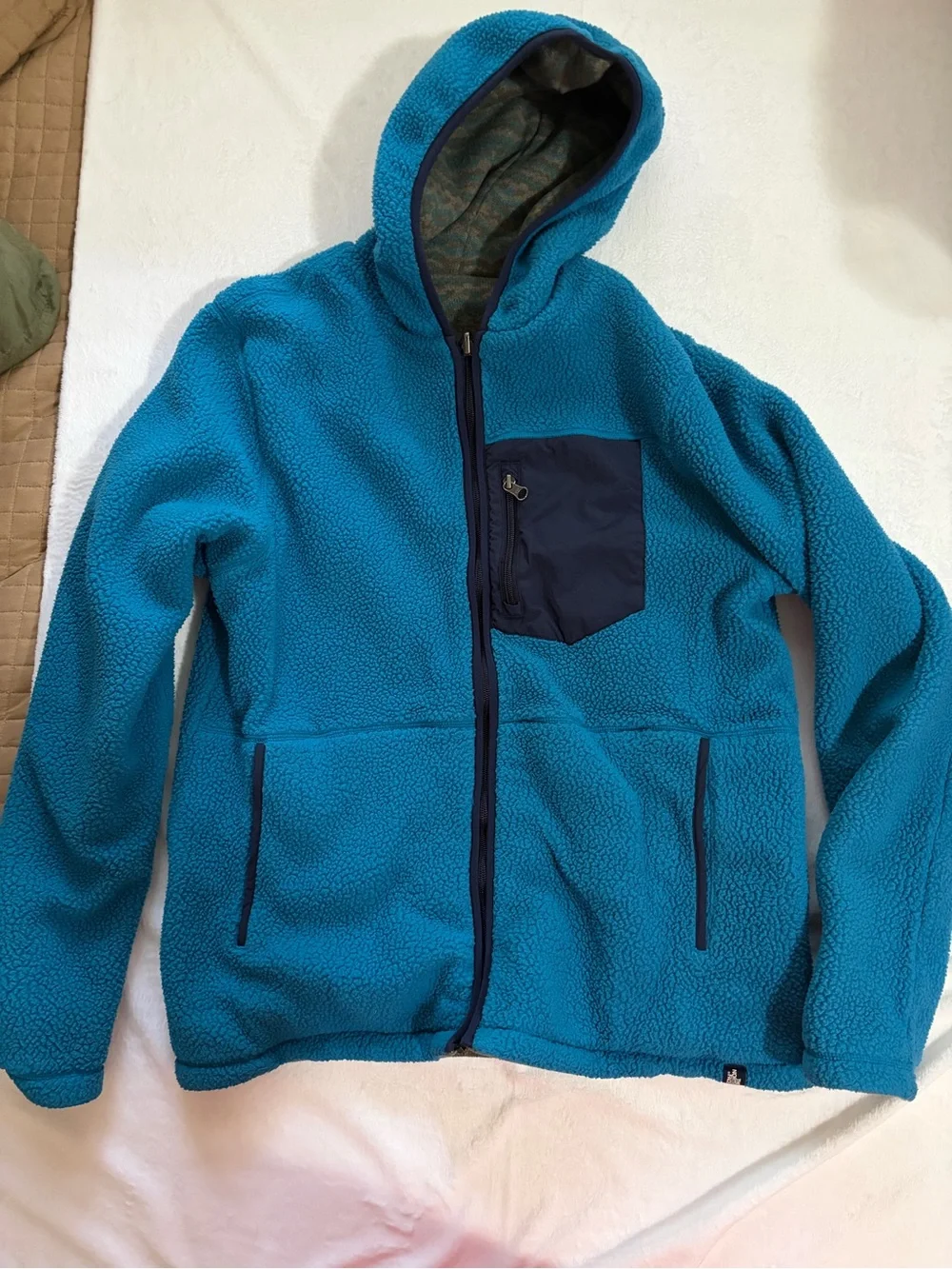 North Face Green & Teal Reversible Hooded Zip Jacket